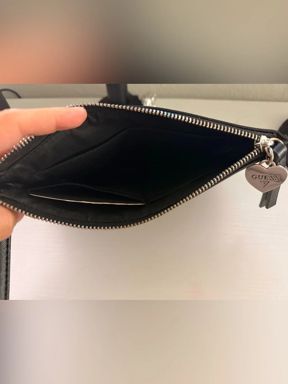 GUESS Black Wristlet Pouch with Logo Charm